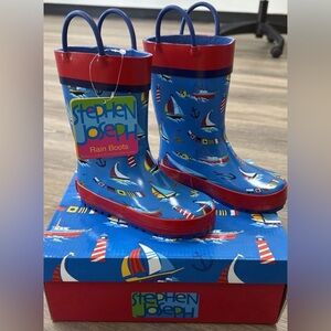 Stephen Joseph Rain Boots Boys Size 9 Sailboat, Boats, Anchor,Rubber  NWT